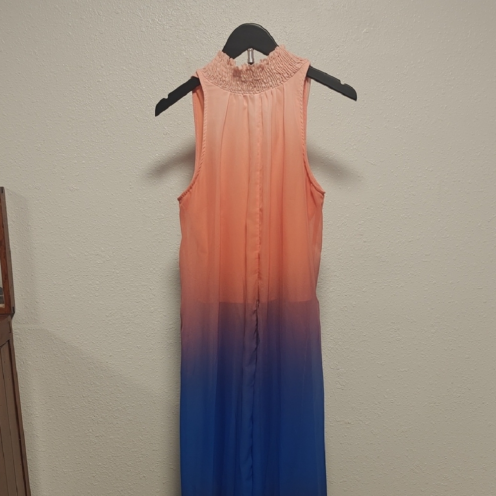 Sleeveless Ombre Dress - Peach and Blue